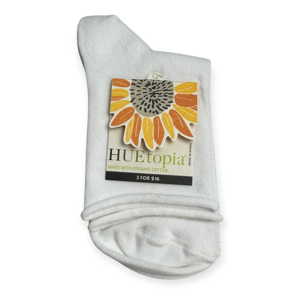 Hue HUEtopia Womens Socks One Size White Roll Top Shortie Socks New